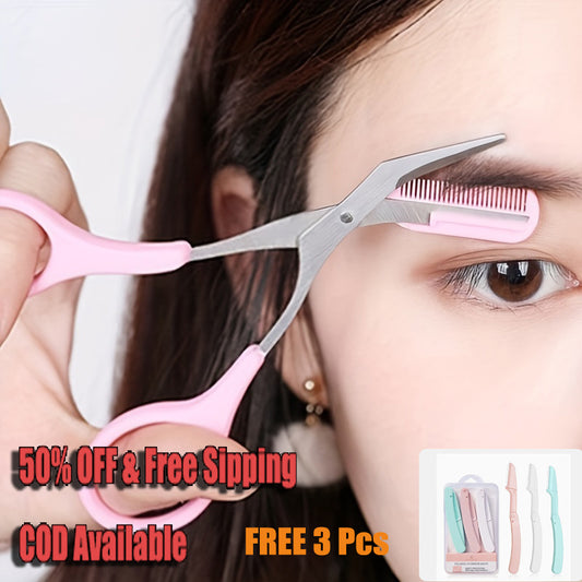 Eyebrow Trimming Scissors Free 3 Pcs Folding Eyebrow Trimmer